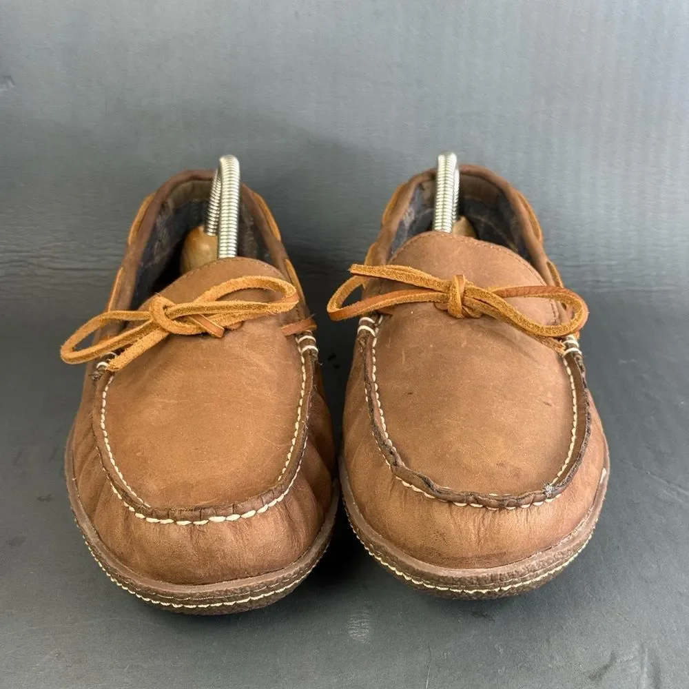 L.L. Bean Men's Handsewn Flannel-Lined leather Slippers shoes size